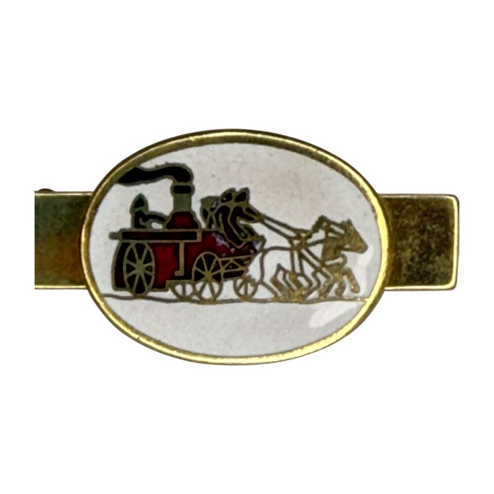 Vintage Anson Tie Clip Gold-Tone Oval Horse Carriage Steam Engine Design - Picture 2 of 7